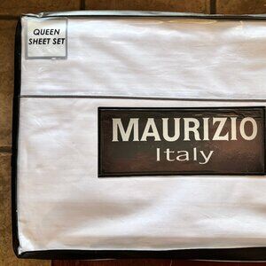 MAURIZIO Italy Black Embroidery Piping 100% Cotton QUEEN Size Sheet Set